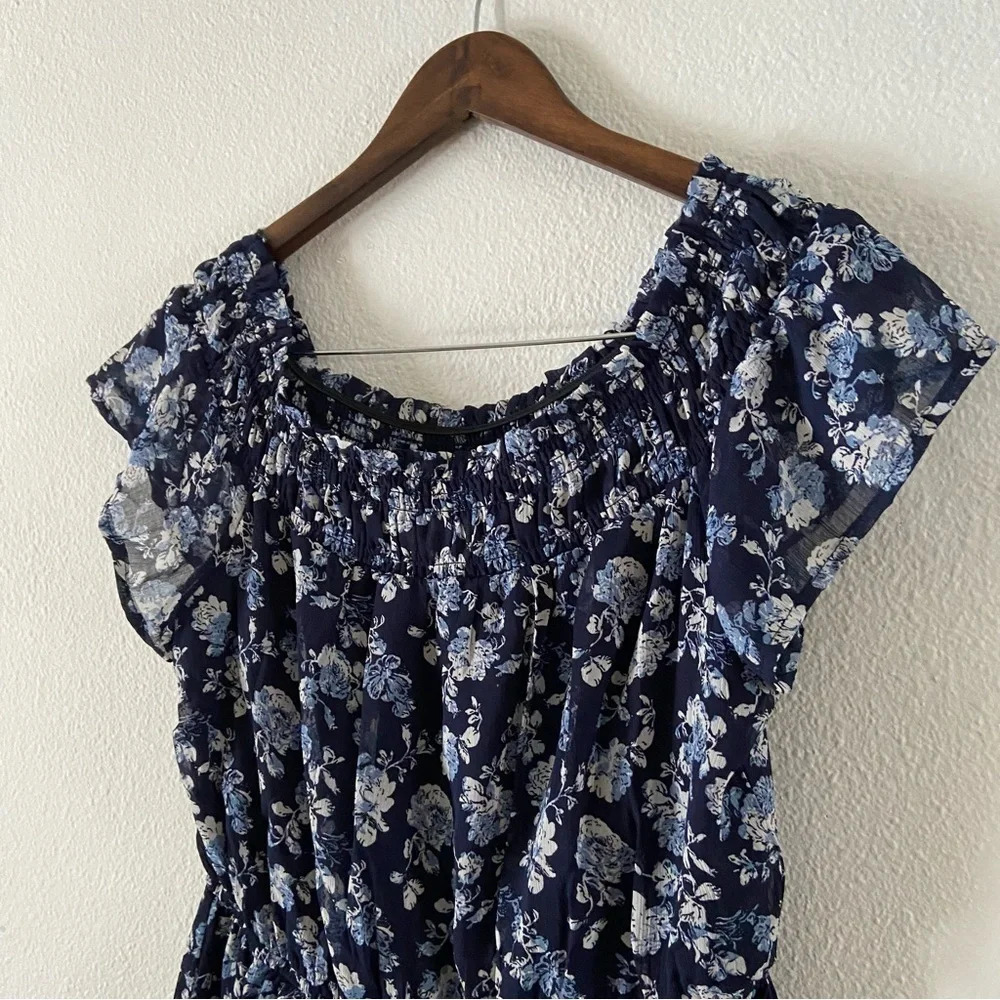 Jodey Floral Off the Shoulder Smocked Romper Large Boho Chic - Picture 4 of 15